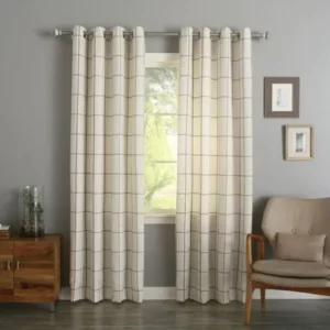 Best Home Fashion, Inc. Grommet Grid Stitched Linen Blend Plaid & Check Semi-Sheer Curtain Panels (Set of 2)