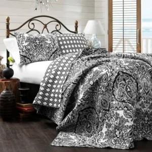 Aubree 3-Piece Charcoal Cotton Full/Queen Quilt Set by Lush Decor