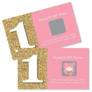 1st Birthday Girl - Fun to be One - First Birthday Party Game Scratch Off Cards - 22 Count