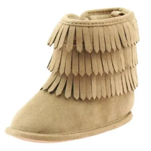 First Steps Fringe Moccasin Baby Girl Boots Winter Micro Suede Booties Tan Beige Cute Newborn Prewalkers Size 2 (3-6 Months)