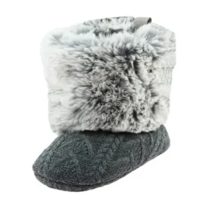 Stepping Stones Cable Knit Soft Sole Baby Boots with Faux Fur Tops | Baby Girls Crib Shoes | Grey 2