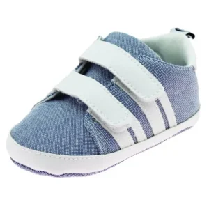 First Steps Cute Baby Boys Athletic Fashion Sneakers Trendy Gym Shoe Casual Kicks Soft Sole Newborn Prewalker Denim Blue Size 2 (3-6 Months)