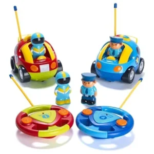 Pack of 2 Cartoon R/C Police Car and Race Car Radio Control Toys for Kids- Each with Different Frequencies So Both Can Race Together