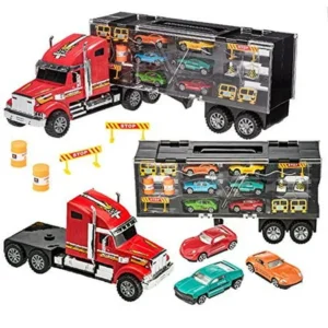 Prextex 24'' Detachable Carrier Truck Toy Car Transporter With Rubber Wheels and 6 Toy Cars Toys For Boys And Girls