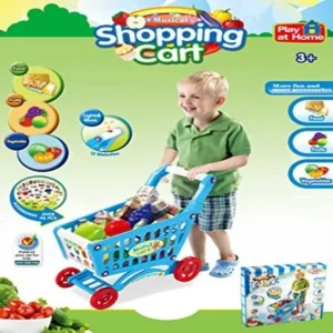 PowerTRCÂ® Mini Shopping Cart with Full Grocery Food Playset Toy for Kids -Blue