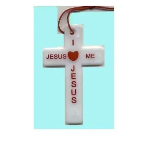 Jesus Loves Me Cross Necklaces White Plastic Inexpensive - Package of 50 Necklaces