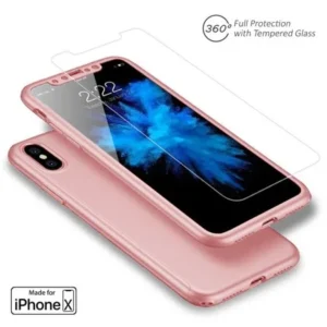 Indigi Apple iPhone X 10 Tempered Glass Screen 360 Full Body Protective Case Cover Pink