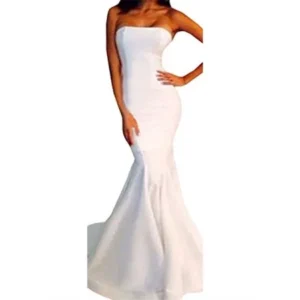 Formal Women Solid Cold Shoulder Slim Fit Party Fishtail Floor-length Dress