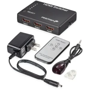 Fosmon HD1832 Intelligent 5-Port HDMI Switch Splitter with IR Remote and AC Adapter Supports 3D, 5 In 1 Out Switcher - Black