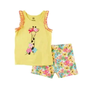 Kids Headquarters Infant Girls Set Giraffe Shirt & Floral Shorts Outfit 24m