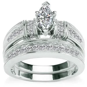 5/8 Carat Diamond Marquise Cut 14kt White Gold Bridal Set