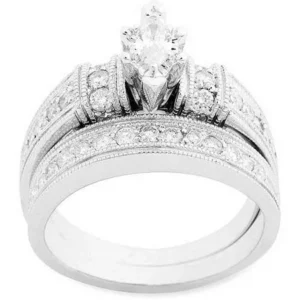 1 Carat Diamond Marquise Bridal Set in 10Kt White Gold