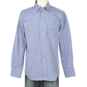 Roper Apparel Mens Blue/White Snap Long Sleeve Shirt