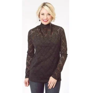 Roper Women's Lace Long Sleeve Mock Neck Top - 03-038-0539-7048 Bl