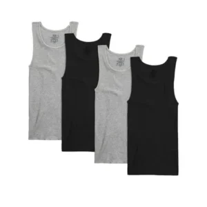 Fruit of the Loom Men's Black and Gray A-Shirts, 4 Pack, Extended Sizes