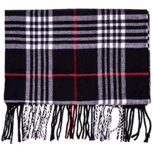 Cashmere Feel New England Plaid Scarf - 100% Acrylic - Super Soft - Black