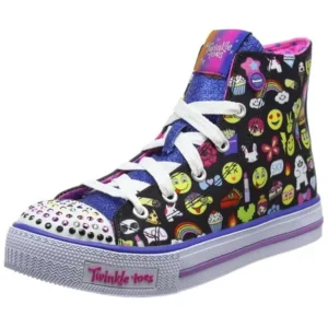 Skechers Kids Girls' Shuffles-Chat Time Sneaker, Emoji Black Multi