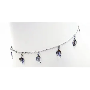 Anklet Bracelet Fashion Jewelry - Silver Tone Leaves with Veins