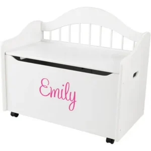 KidKraft - Personalized Limited Edition White Toy Box, Pink Script Girl's Name