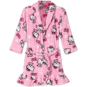 Hello Kitty Big Girls Pretty Kitty Pink Plush Fleece Robe Bathrobe