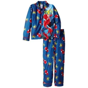 Marvel Big Boys' Two-Piece Spider-Man Print Button-Front Shirt with Pant Pajama Set, Multi, Size: 8