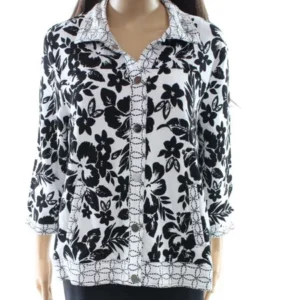 Sportelle NEW Black Women's Size Small PS Petite Floral Buttoned Jacket