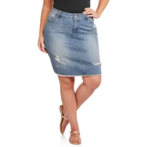 Women's Plus-Size Destructed Pencil Denim Skirt