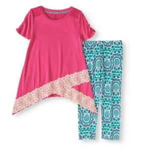 "One Step Up Girls ""Race 4 Lace"" Peached Tunic with Lace Trims and Printed Peached Leggings"