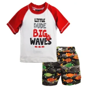 iXtreme Little Boys' Big Waves Dude 2-Piece Rashguard Swim Trunk Set