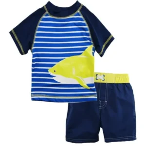 iXtreme Little Boys' Shark with Stripes Rashguard Swim Short Set