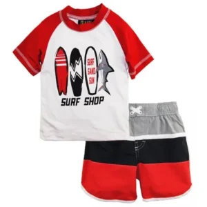iXtreme Little Boys' Surf Dude Shark Shop Rashguard Top Swim Trunk