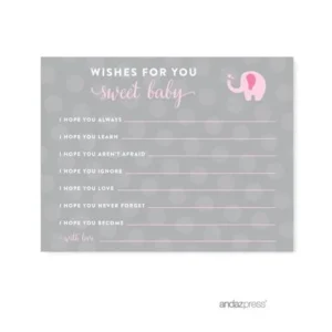 Wishes For Baby Bubblegum Pink Girl Elephant Baby Shower Games, 20-Pack