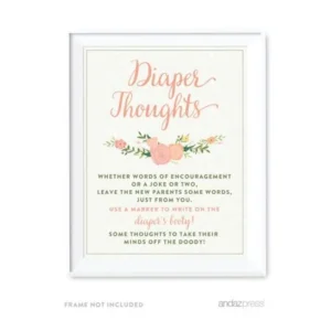 Diaper Thoughts Floral Roses Girl Baby Shower Game Diaper Thoughts Party Sign