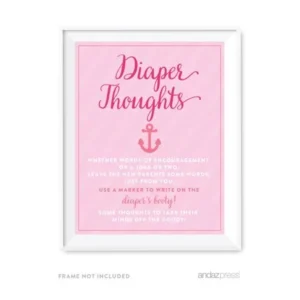 Diaper Thoughts Pink Girl Nautical Baby Shower Game Diaper Thoughts Party Sign