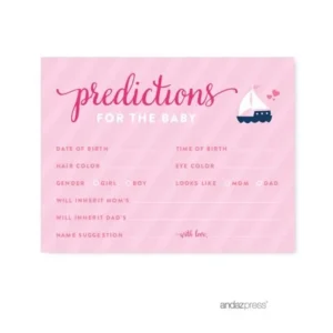 Predictions For Baby Pink Girl Nautical Baby Shower Games Request Cards, 20-Pack