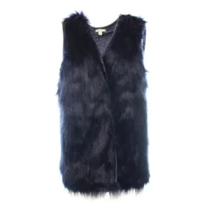 Eyeshadow NEW Blue Medium M Junior Faux-Fur Open-Front Vest Sweater $42 #914