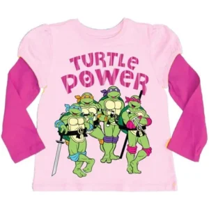 Teenage Mutant Ninja Turtles Toddler Girls' Turtle Power Long Puff Sleeve Two-Tone 2fer Graphic T-Shirt