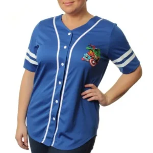 Marvel Women's Plus Button Front Athletic Mesh Baseball Shirt