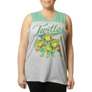 TMNT Group Shot Women's Plus Athletic Burnwash V-Neck Muscle Graphic Tank