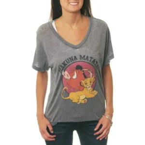 Women's Lion King Hakuna Matata V-Neck Graphic Burnout T-Shirt