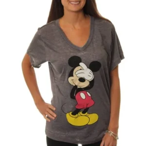 Disney Women's Bashful Mickey Mouse Graphic Burnout T-Shirt