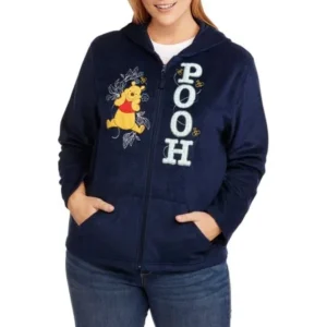 Disney Women's Plus Winnie the Pooh Plush Fleece Full Zip Hoodie