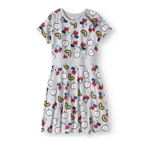 Girls' All Over Print Emojis Short Sleeve Mock Zipper Graphic Tee Dress