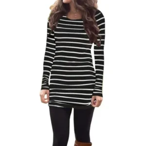 Autumn Fashion Women Long Sleeve Striped T-Shirt Slim Fit Cotton Tee Tops