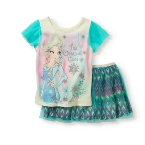 Disney Little Girls' 4-6X Elsa Tulle Sleeve T-Shirt and Scooter 2-Piece Outfit Set