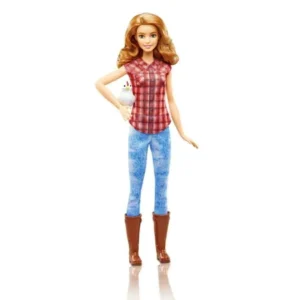 Barbie Careers Farmer Doll with Red Plaid Top & Chicken