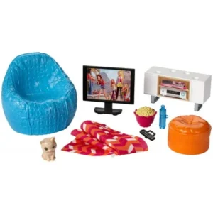 Barbie Furniture Set Movie Night Theme with Kitten & Accessories