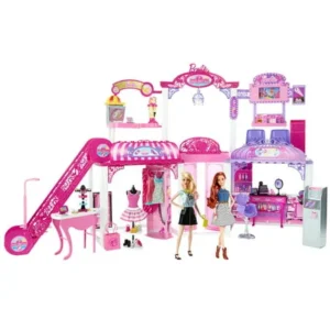 Barbie Malibu Ave 2-Story Mall with 2 Dolls (50+ Pieces, 2' Tall, 4' Wide)