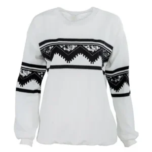 THZY Fashion Europe Womens Ethnic Print Blouse Hoodie Sweat Sweatshirt - White L