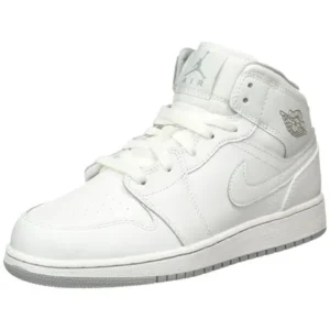 Nike Jordan Kids Air Jordan 1 Mid Bg White/White/Wolf Grey Basketball Shoe (6.5 M US Big Kid)